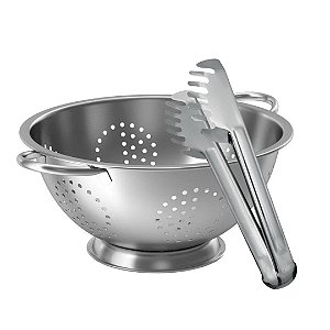 Kit Cook Escorredor de Macarrão e Pegador de Massa Aço Inox Prime - Quality House