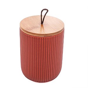 Potiche Cerâmica Lines Terracota Tampa Bambu e Pegador de Corda 16cm - Lyor