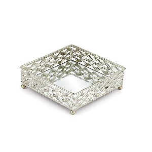 Bandeja Espelhada Quadrada Francesa Prata 16cm x 16cm - Mek