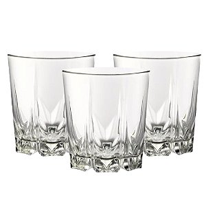 Jogo de 3 Copos Vidro Egípcio Ayla Premium Whisky 330ml