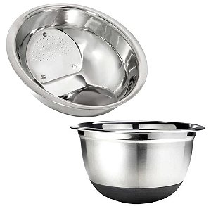Kit Cozinha Escorredor de Arroz e Bowl Inox Premium Base Antiderrapante