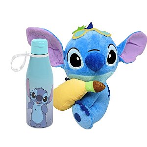 Conjunto Garrafa Squeeze 530ml e Pelúcia Stitch Disney Prime 20cm