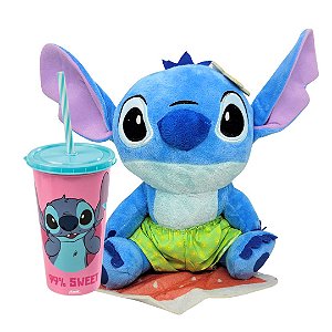 Conjunto Copo Divertido Stitch Disney Tampa e Canudo 500ml e Pelúcia 20cm Prime