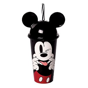 Copo Com Orelha e Canudo Mickey Mouse 500ml - Plasútil