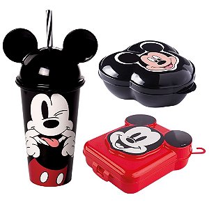 Kit Lancheira Mickey Mouse Disney Copo 500ml, Sanduicheira e Pote Mix - Plasútil