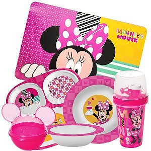 Kit Refeição Infantil Minnie Disney 6 Peças Melamina Pratos, Tigela, Copo e Lugar Americano - Tuut