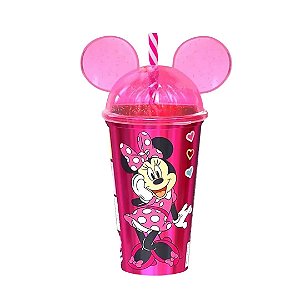 Copo Com Tampa Orelha Minnie Mouse Disney com Canudo 500ml - Plasútil