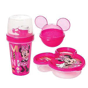 Kit Lancheira Minnie Disney Copo Shakeira 320ml e Potes Rosto Minnie Rosa - Plasútil