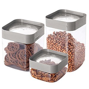 Jogo 3 Potes Modular Empilhável Plug 1,28 Litros, 2 Litros e 510ml - Plasútil