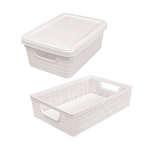 Kit Caixa e Cesto Organizador Juta Plástico Branco 1,8L e 2L - Jaguar