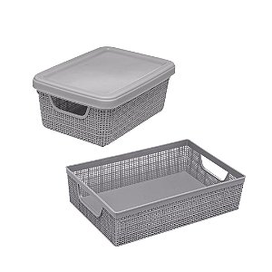 Kit Caixa e Cesto Organizador Juta Plástico Cinza 1,8L e 2L - Jaguar