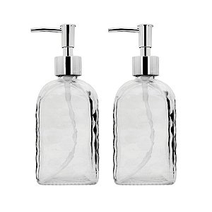 Kit Banheiro Porta Sabonete Líquido Vidro Diamante 500ml 2 Peças - Tuut