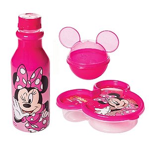 Kit Refeição Minnie Garrafinha Retrô 500ml e Potes Minnie Rosa - Plasútil