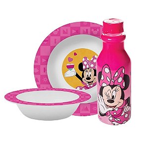Kit Refeição Infantil Minnie 3 Peças Prato, Tigela e Garrafa 500ml - Tuut