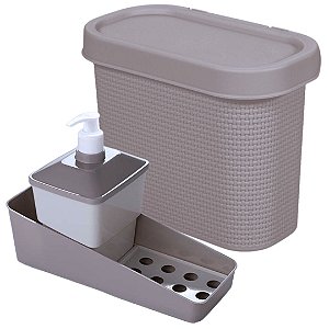 Kit para Pia Cozinha Lixeira e Porta Detergente Cinza Prime - Plasútil