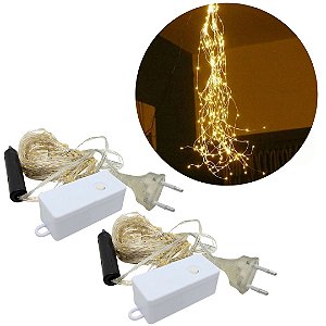 Jogo 2 Pisca Cascata 200 Lâmpadas Chuva de Ouro LED Warm Bivolt - Art Christmas