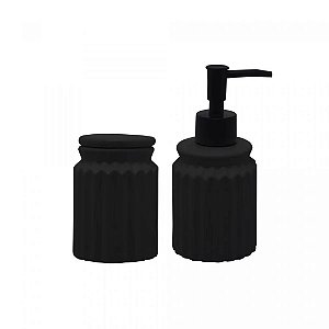 Conjunto 2 Peças para Banheiro de Cerâmica Stripes Preto - Lyor