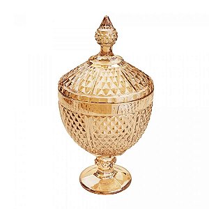 Potiche de Cristal com Pé Bico de Jaca Perseu Âmbar 15cm x 28cm - Lyor