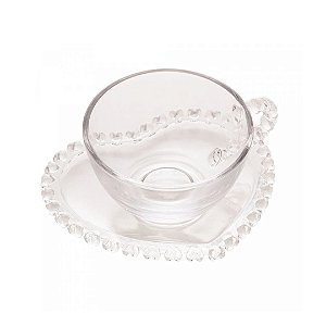 Xícara de Chá de Cristal com Pires Coração 170ml - Lyor