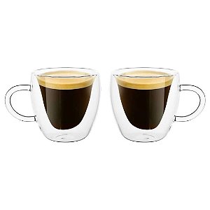 Conjunto 2 Xícaras Café Parede Dupla Vidro Borossilicato Modern 80ml - Lyor