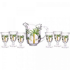 Conjunto Jarra e 6 Taças Cristal Palm Hand Painting - Lyor