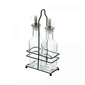 Conjunto 2 Galheteiro Vidro Suporte Metal Preto 200ml - Lyor