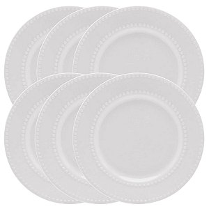 Jogo 6 Pratos Raso de Porcelana New Bone Pearl Branco 27cm - Lyor