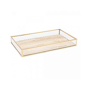 Bandeja de Metal Dourada com Palha 15cm x 25cm x 3cm - Lyor