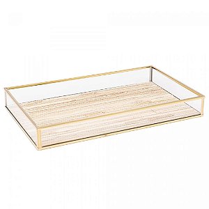 Bandeja de Metal Dourada com Palha 20cm x 30cm x 3cm - Lyor