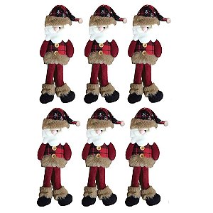 Jogo Papai Noel Pendente Pelúcia Xadrez 29cm 6 Peças - Master Christmas