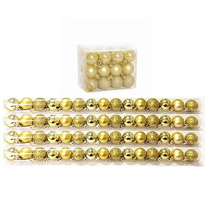 Super Kit 60 Bolas de Natal Glitter, Lisa e Fosca Dourada 4cm - Master Christmas