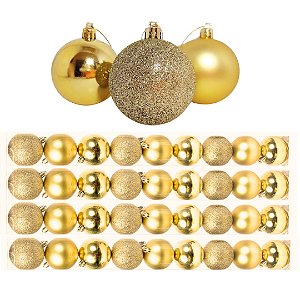 Kit 36 Bolas De Natal Mista Gliter, Fosca e Brilho Dourada 6cm - Master Christmas