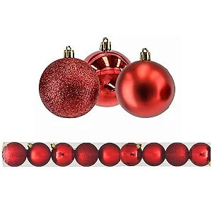 Kit 9 Bolas De Natal Mista Gliter, Fosca e Brilho Vermelha 6cm - Master Christmas