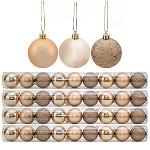 Kit 36 Bolas Natal Mista Glitter, Fosca, Lisa Champanhe 6cm - Master Christmas