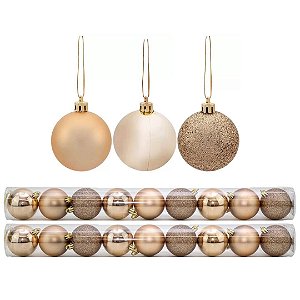 Kit 18 Bolas Natal Mista Glitter, Fosca, Lisa Champanhe 6cm - Master Christmas
