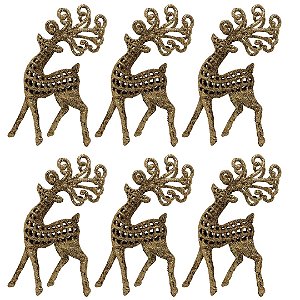 Kit Rena Glitter Champanhe Pendente 13cm 6 Peças Enfeite Árvore - Master Christmas