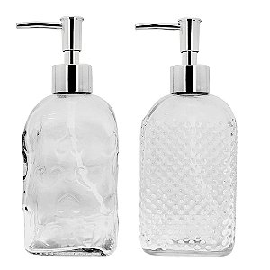 Kit Banheiro Porta Sabonete Líquido Vidro Clear 500ml 2 Unidades - Tuut
