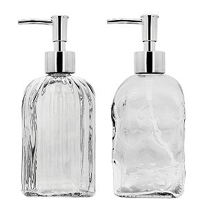 Jogo Lavabo Porta Sabonete Líquido Vidro Clear 500ml 2 Unidades - Tuut