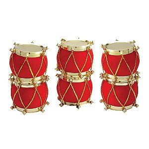 Kit 6 Mini Tambores Veludo Vermelho e Dourado 3cm Enfeite Natal - Magizi