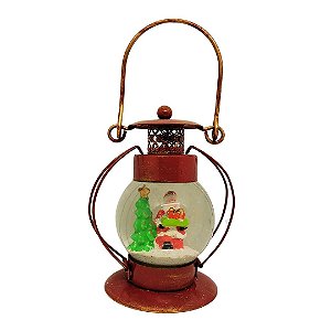 Globo de Neve Natalino Vidro Papai Noel e Lampião em Metal Rústico 18cm - Nataluz
