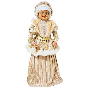 Mamãe Noel Decorativa Vestido Champanhe e Creme Luxo 45cm - Noel Decor
