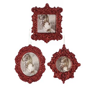 Porta Retrato Vermelho Para Árvore Natal 10cm Formato à Escolha - Magizi