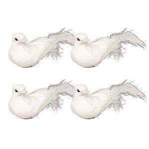 Kit 4 Pombinhas Branca Pena Ganso 9cm Enfeite Natal - Magizi