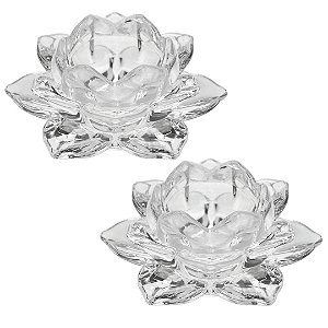 Kit 2 Porta Velas Castiçal Flor de Lotus Vidro Transparente Luxo - Tuut