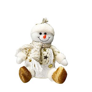 Boneco de Neve Sentado Pelúcia Star Gold Champanhe 25cm - Magizi