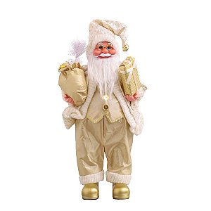 Papai Noel Decorativo 30cm Gorrinho Guizo, Saco de Presentes Decorado Dourado - Magizizo