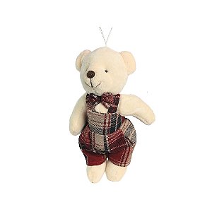 Ursinho Pelúcia Pendente Natal Menino Roupa Xadrez 15cm - Magizi