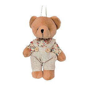 Ursinho Pelúcia Pendente Natal Menino Roupa Florida 13cm - Magizi