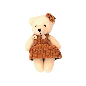 Ursinho Pelúcia Pendente Natal Menina Roupa Canelada Caramelo 13cm - Magizi