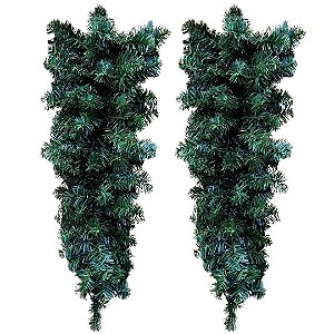 Jogo 2 Pingentes Festão Ramificado 60cm 92 Galhos Verde Decoração Natalina - Magizi